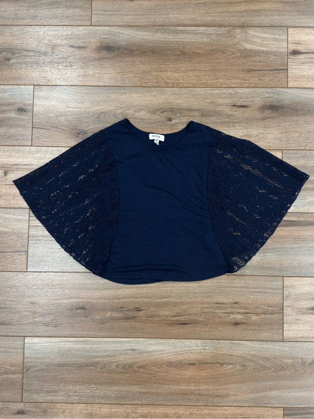 SPEECHLESS Vintage Boho Navy Blue Lace Sleeve Fairy Style Batwing Top | Sz Small